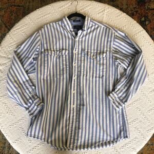 VTG Dover by Arrow Striped Dress Shirt Large Long Sleeve Cotton Blue White USA